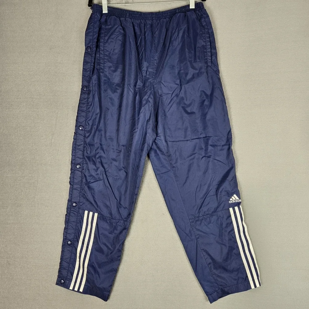 Adidas Tear Away Track Pants Mens Medium Navy Blue Snap Button Lined‎ Logo